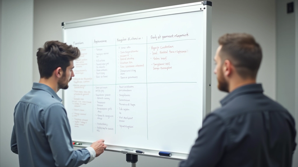 Comparison framework showing different approaches to model customization on whiteboard with notes