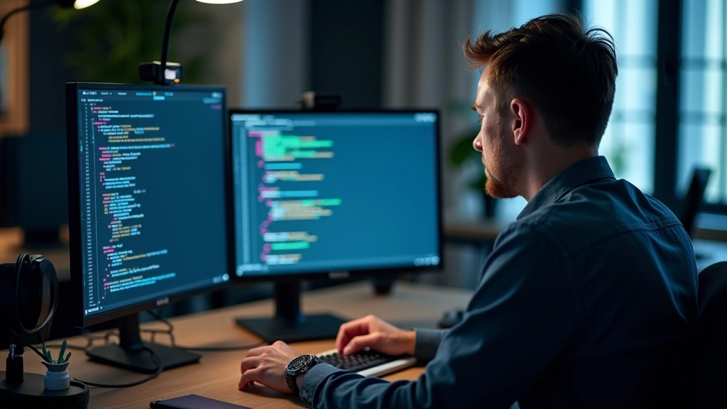 Professional setup showing model training environment with code editor and monitoring tools